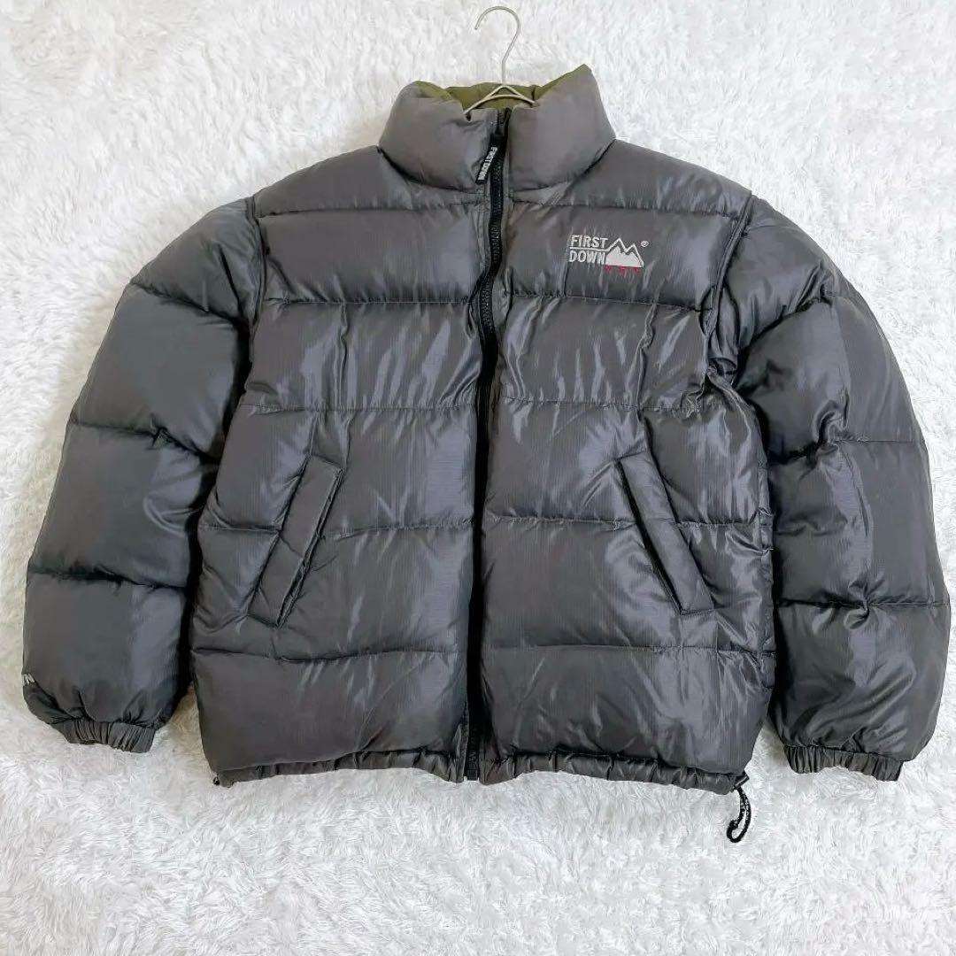 ファーストダウン 90s 肉厚ダウンジャケット リバーシブル カーキ