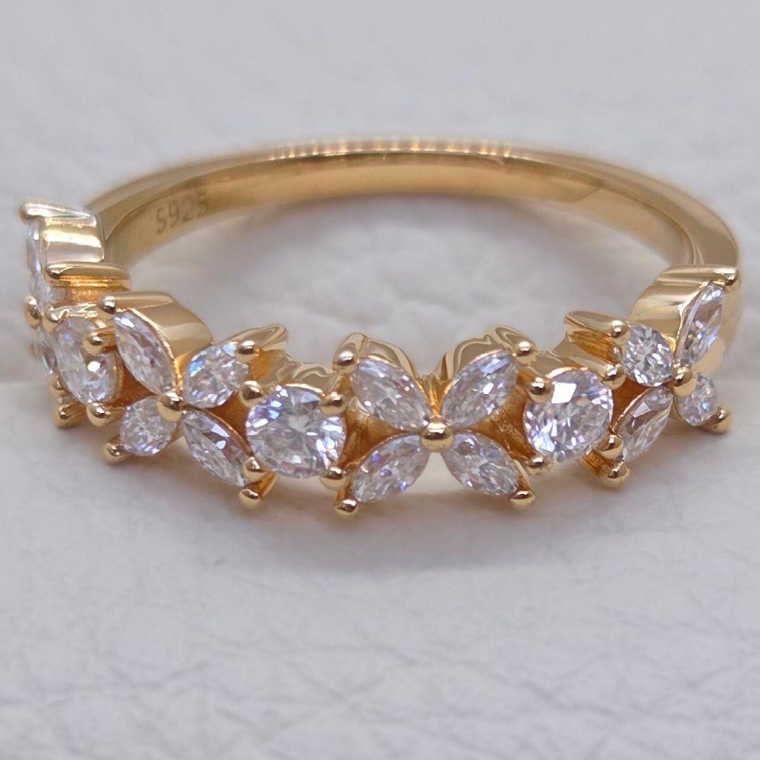 モアサナイト フラワーハーフエタニティリング｜GTC鑑別書付き《約14号》