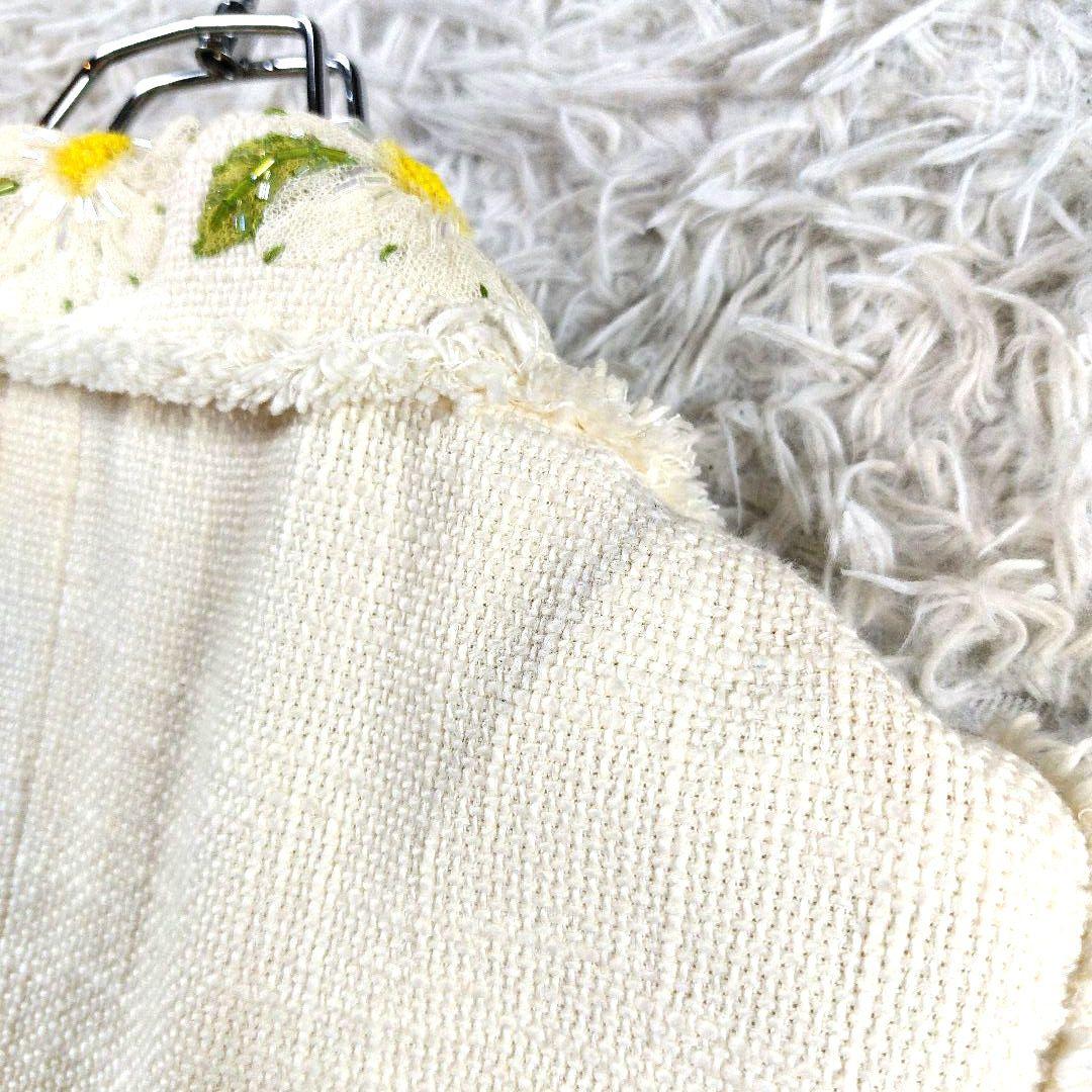 モスキーノ ビーズ 装飾ビジュー デカボタン 短丈 ツイードテーラード