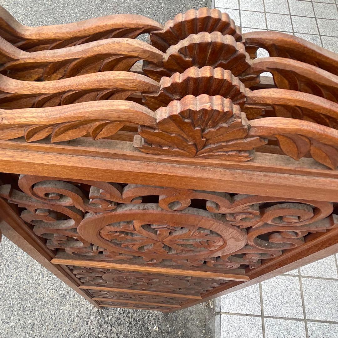 希少 アンティーク木製 衝立 折りたたみ式 4連 アンティーク 透し彫り