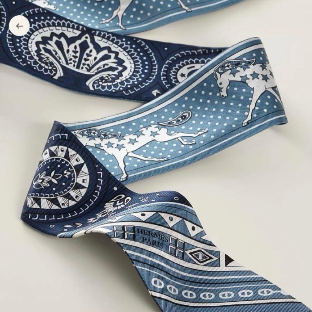 新品未使用☆エルメス ツイリー 2026SS 水色×ネイビー バンダナ - メルカリ