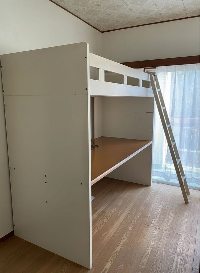 木製ロフトベッド 学習デスク付き 子供用ロフトベッド デスク付き 収納棚付き システムデスク デスク