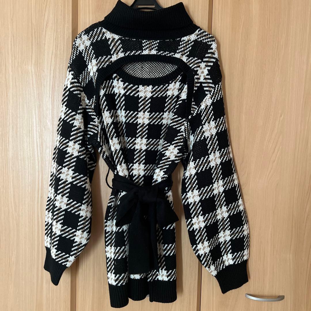 bubbles バブルス オープンネックニットミニワンピース ブラック