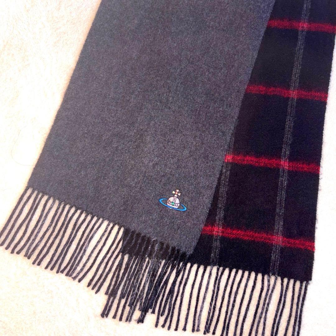 Vivienne Werstwood カシミア マフラー チェック オーブ刺繍付