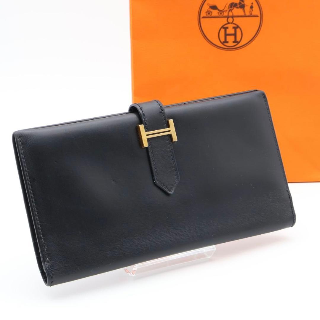 極美品】HERMES ベアンクラシック ボックスカーフ 黒 ゴールド金具