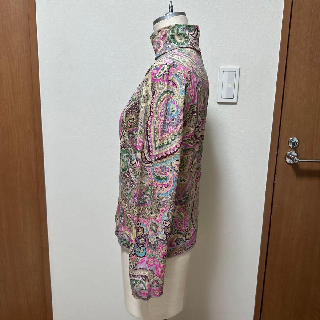 LEONARD FASHION ペイズリー柄 タートル 長袖 カットソー L LEONARD