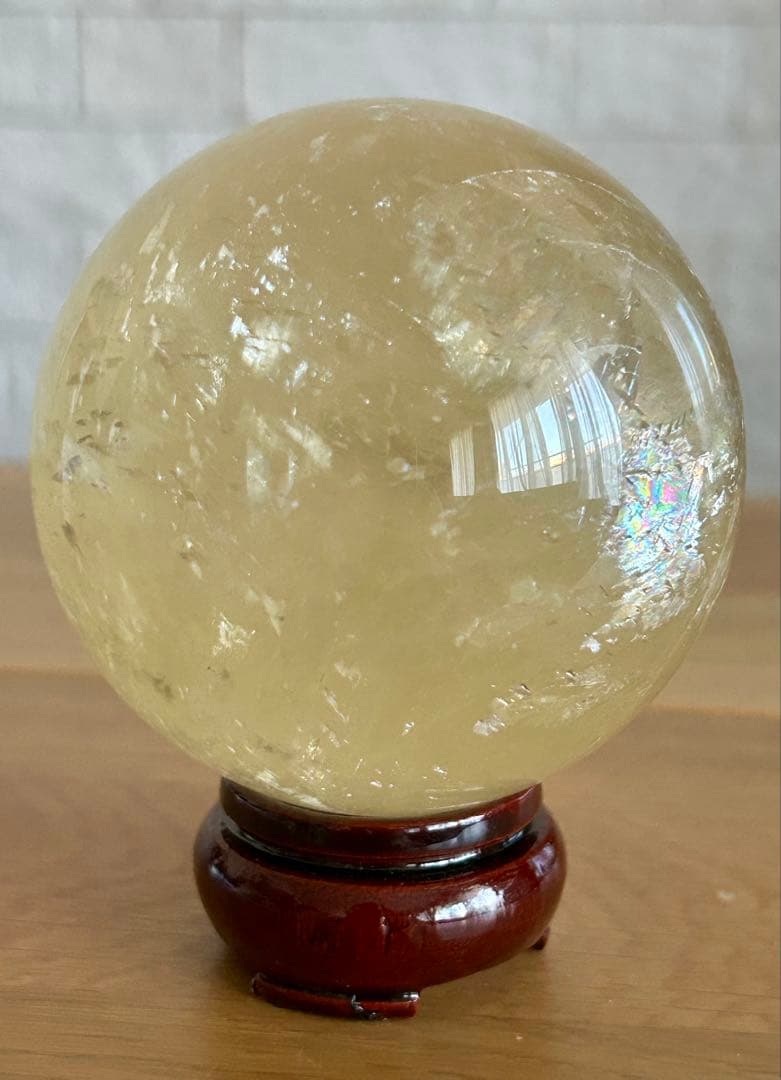 ✨キラキラ虹入✨ハニーカルサイト　スフィア　78mm ハニーイエロー　丸玉