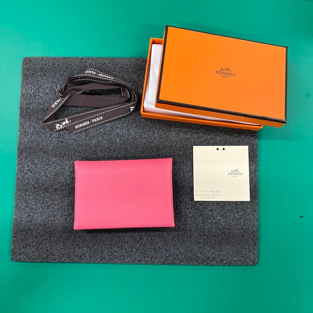 HERMES ピンクカルヴィデュオ Brand New ( Rank N ) HERMÈS Calvi Duo card holder Rose Darling (M7