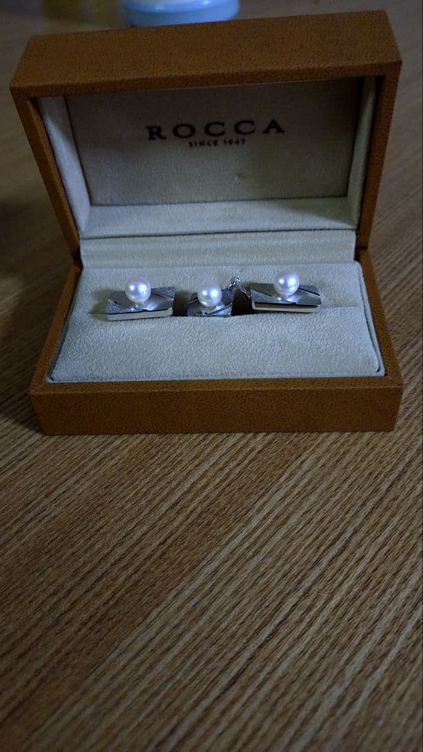 ROCCA パール付きネクタイピン、カフス パール カフスセット 高級 淡水真珠 ネクタイピン カフスボタン 7.0mm