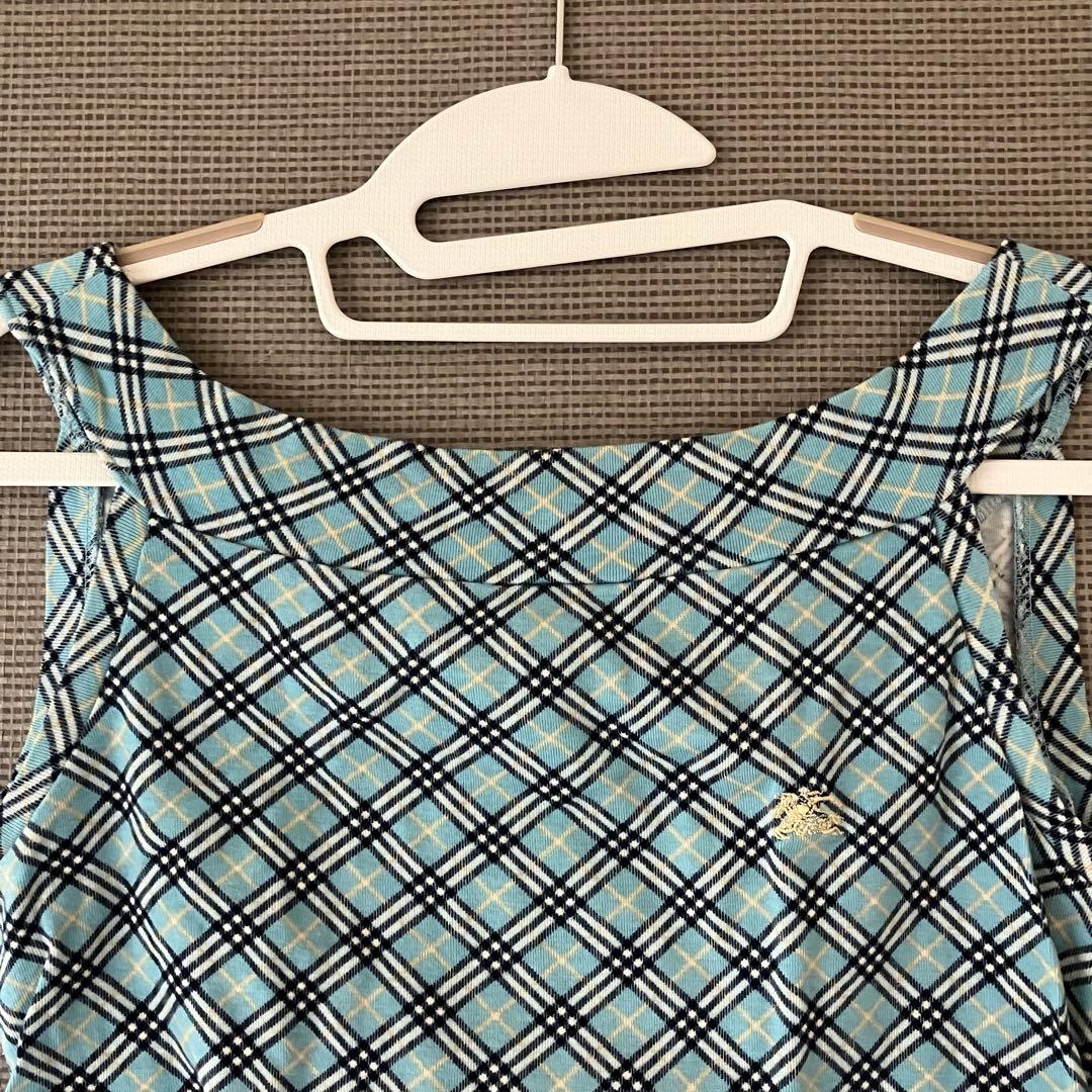 美品 バーバリーブルーレーベル タンクトップ ノバチェック 水色 M