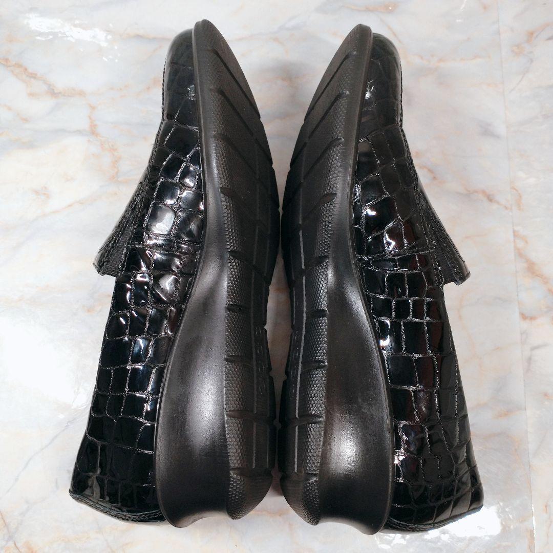 おまけあり ECCO Felicia クロコ型押し 本革 エナメル ローファー 38