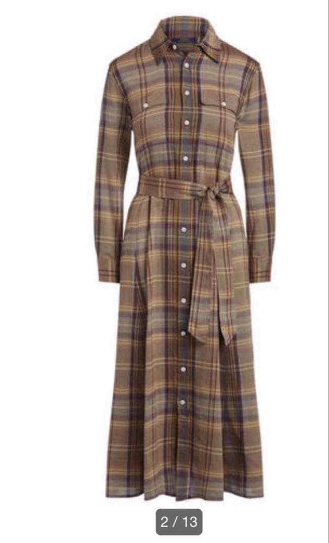 ラルフローレン チェック柄 ロングワンピース 共布ベルト付 中村アン