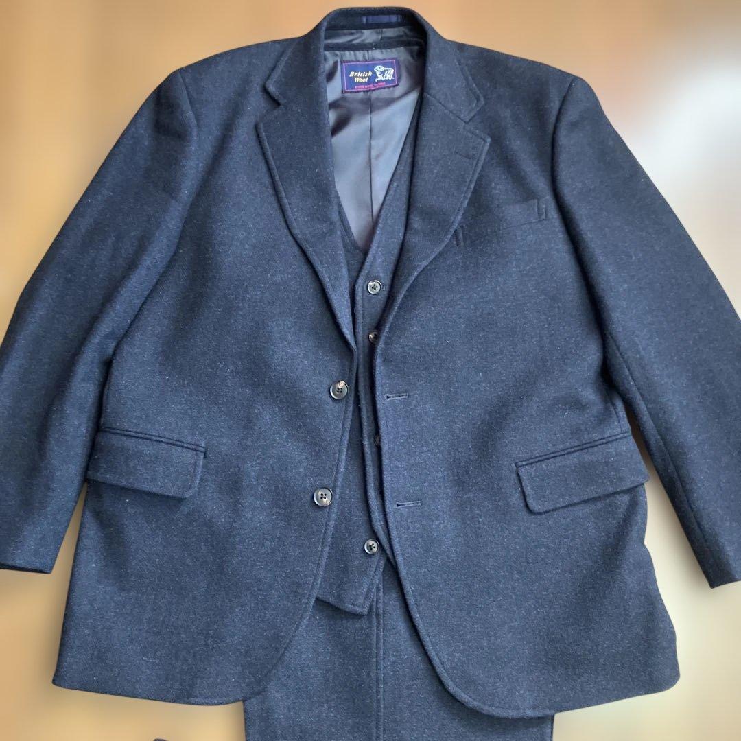 DPI製 オーダー3ピース ブリティッシュウール ネイビー ヘリンボーン BB6