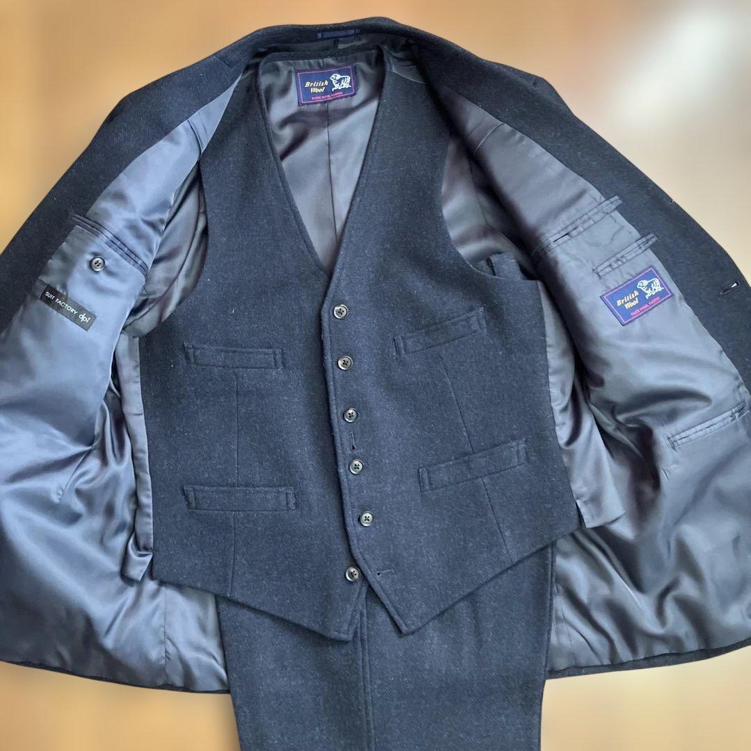 DPI製 オーダー3ピース ブリティッシュウール ネイビー ヘリンボーン BB6