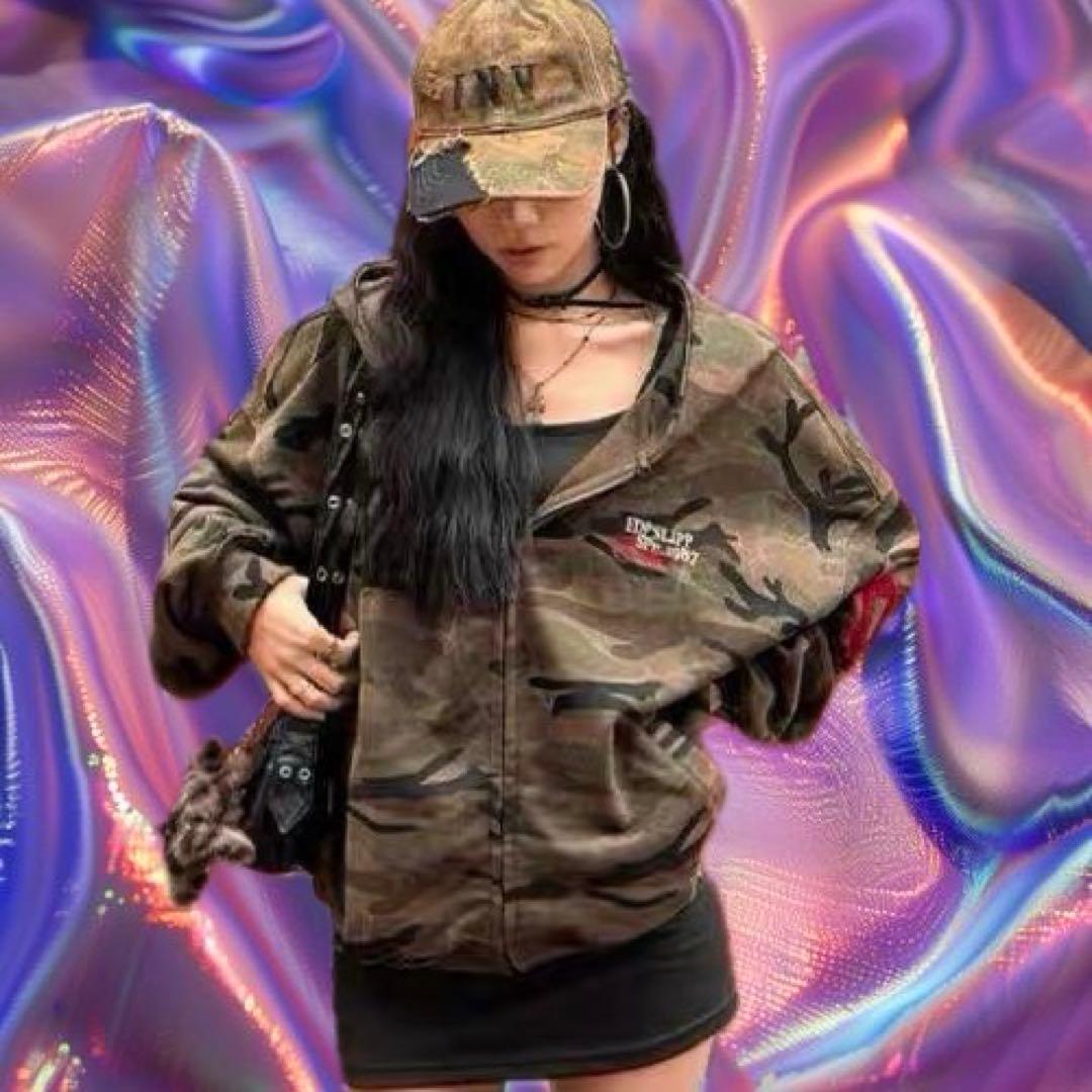 y2k グランジ 韓国 カジュアル ストリート ギャル 多系統 迷彩柄