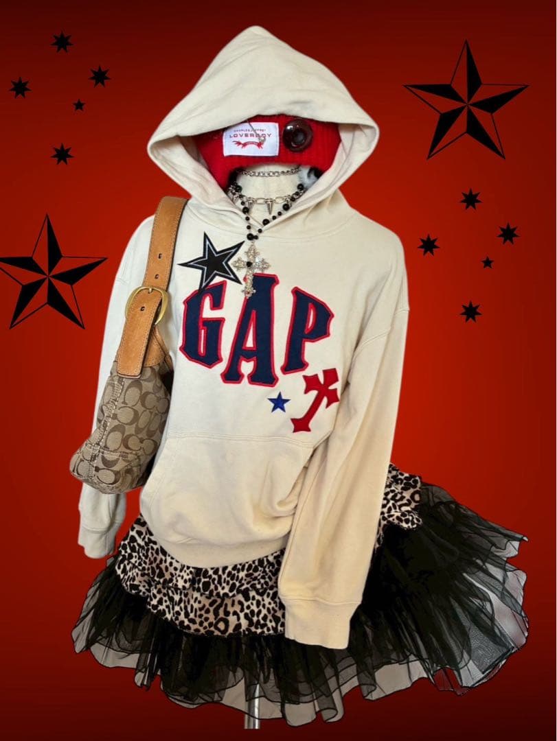 レア☆星GAP十字架ワッペンy2kパーカー 平成ギャルNANAストリート古着