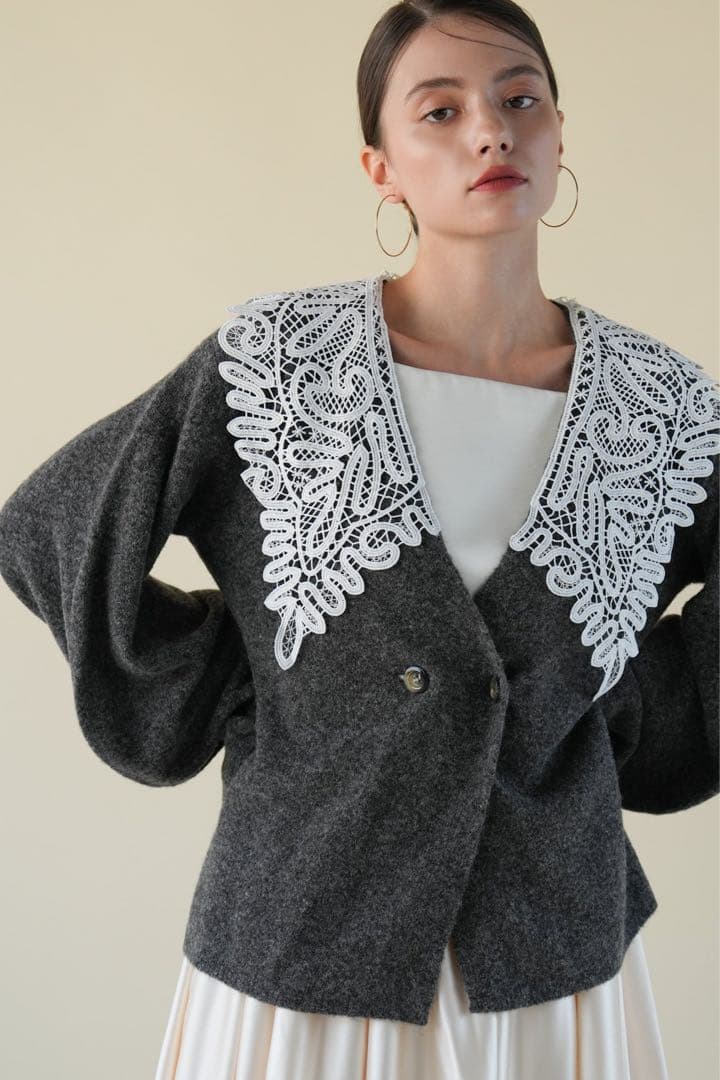 【即日配達】Acka lace collar knit cardigan lace collar knit cardigan – Acka online store