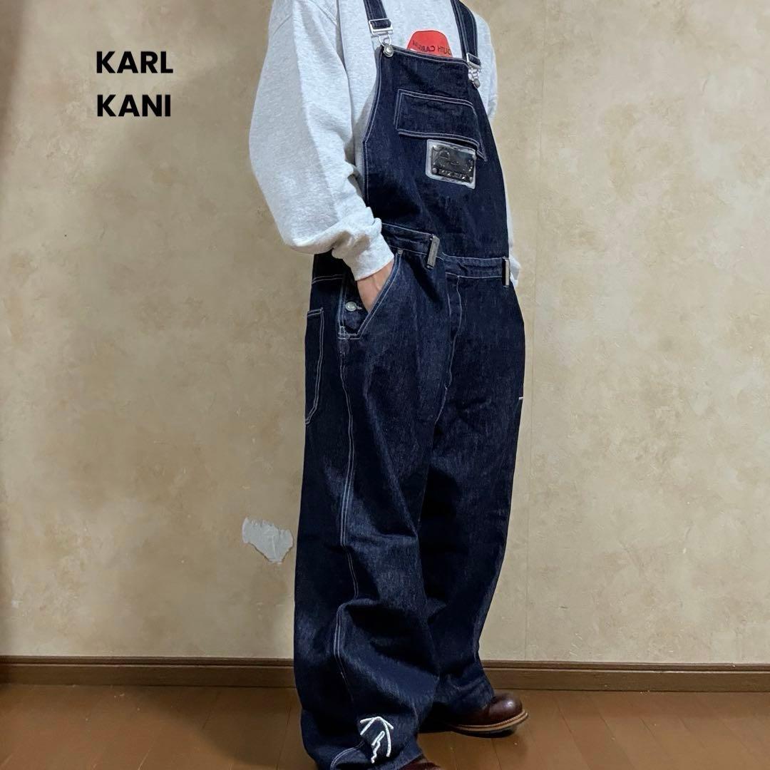 00s KARL KANI デニムオーバーオール メタルプレート 刺繍 ビック KARL KANI カールカナイ 90年代 デニム オーバーオール ロゴ