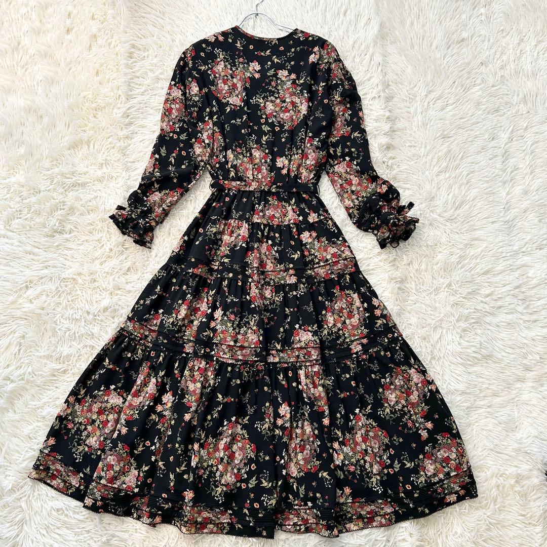 ✨美品✨ カネコイサオ ワンピース マキシ丈 ピコフリル リボン 花柄