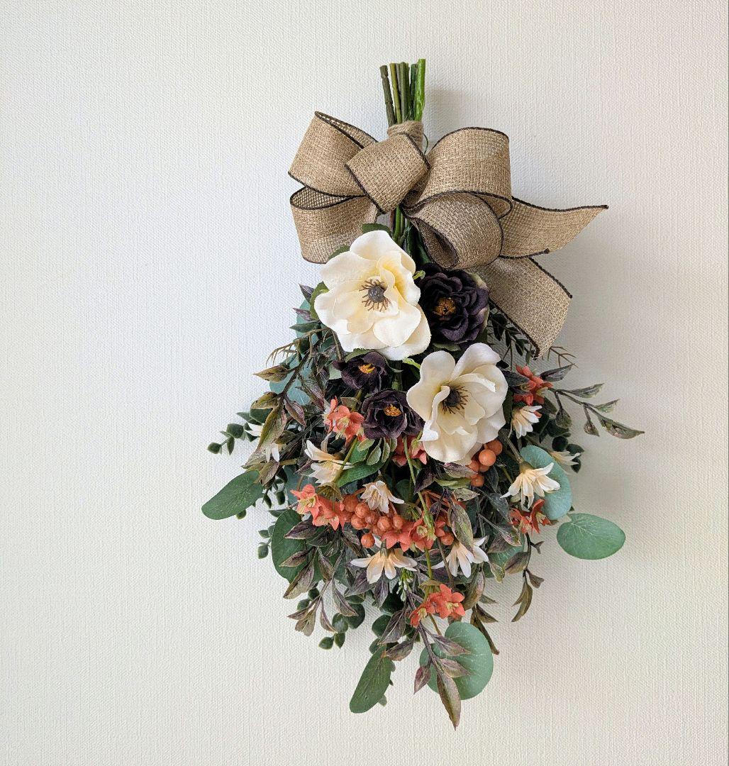 komama 落ち着いた色合いのバラとユーカリのナチュラルスワッグ合計3点