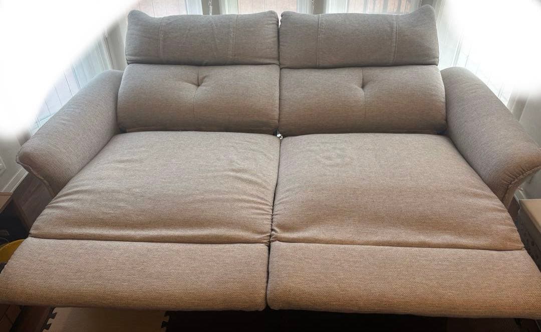 31日までの出品 ニトリ ピュール 3人掛け 電動リクライニングソファ 布