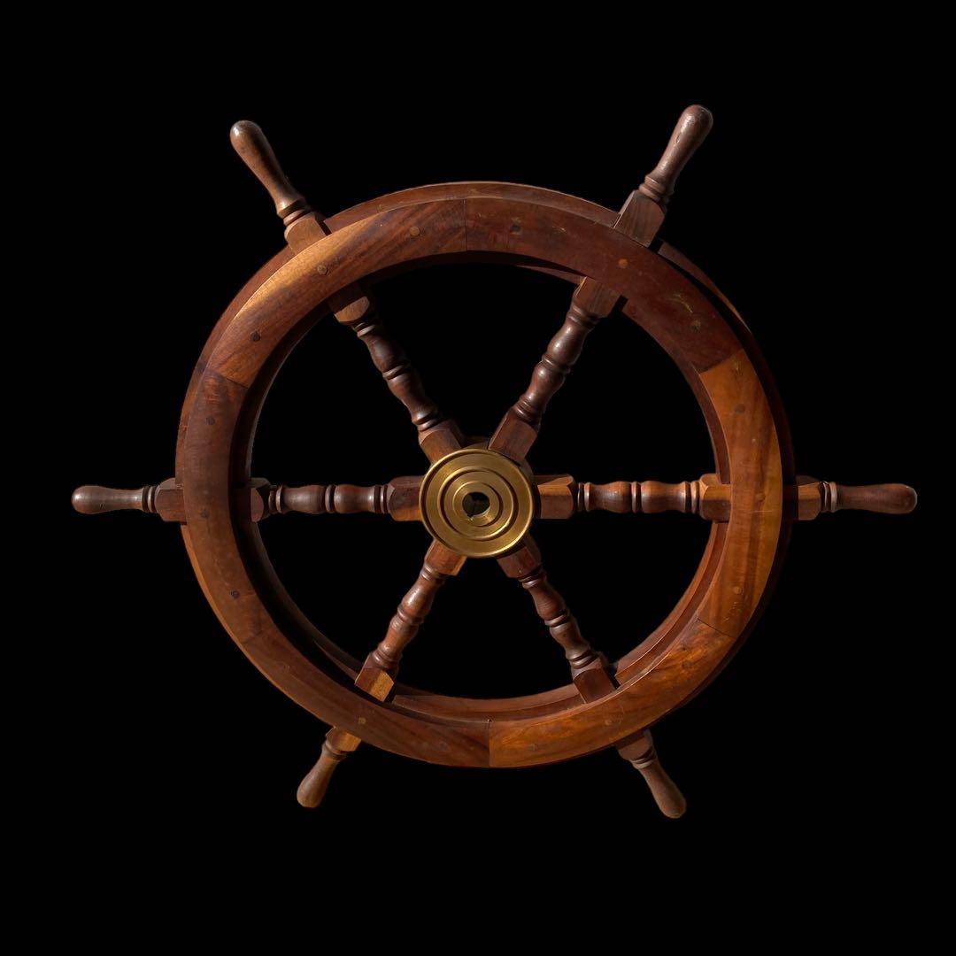 ヴィンテージ☆ 船舶 木製ハンドル 舵取り 車輪 舵 操縦 アンティーク