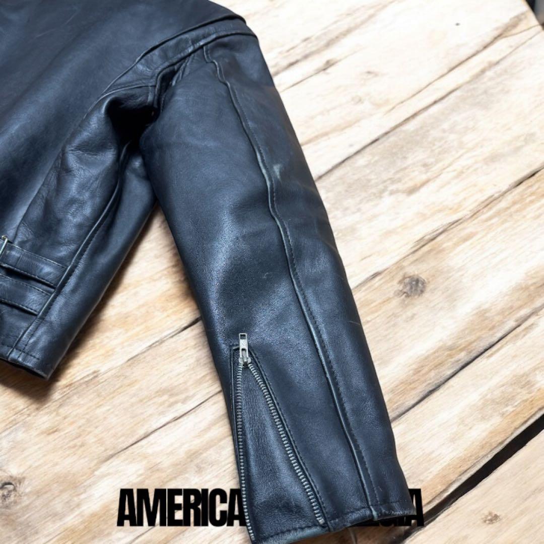 肉厚×短丈】90s 牛革レザー 中綿キルティング バイカージャケット XL