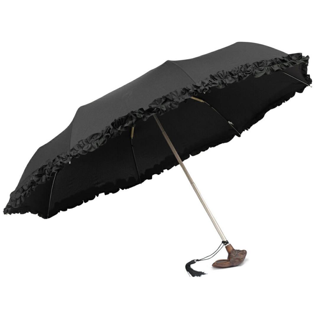 ✨️Guy de Jeanうさぎ折りたたみ傘 フリル仕様 雨晴兼用 ブラック✨️