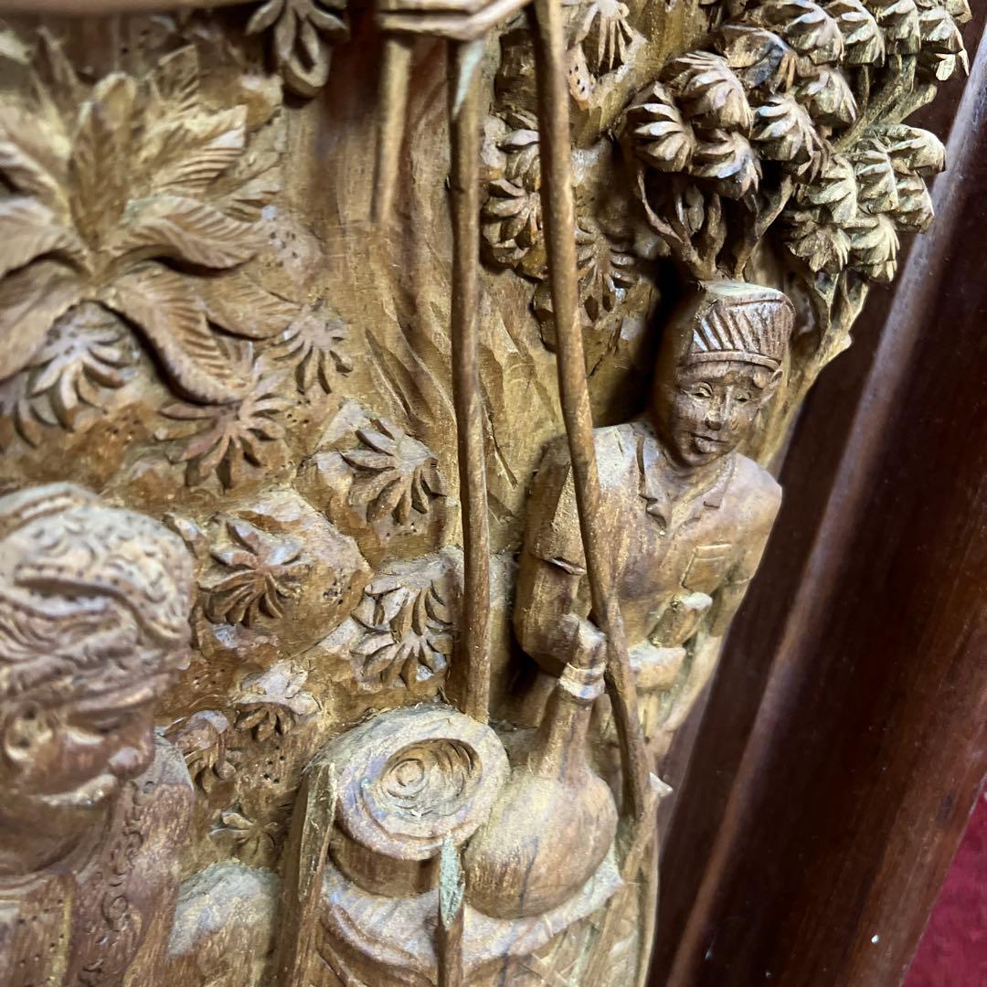 時代 木彫 浮き彫りの額C 約95.5×49.5㎝ 東さ8-0131③