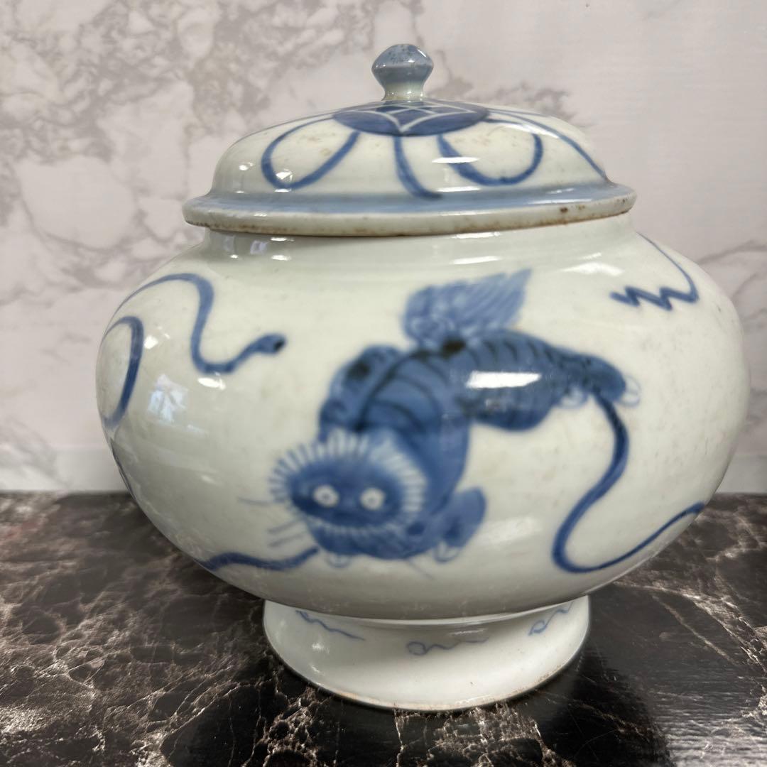 李朝、 分院、獅子、宝寿紋、蓋付き、壺。 - メルカリ