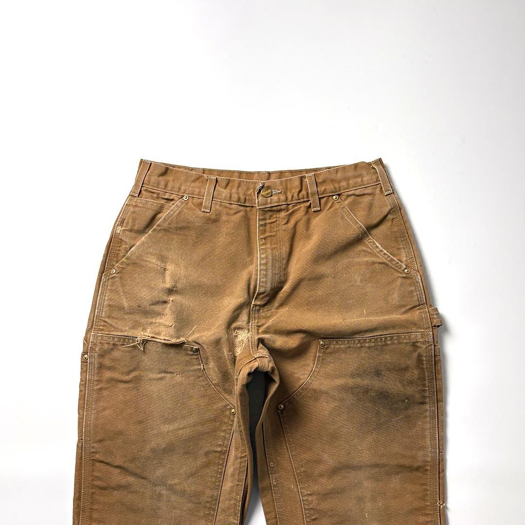 carhartt ダブルニー usa製 W32 L30 ブラウン 鬼フェード USA製 carharttカーハート ダック地 ダブルニー ペインターパンツ 茶