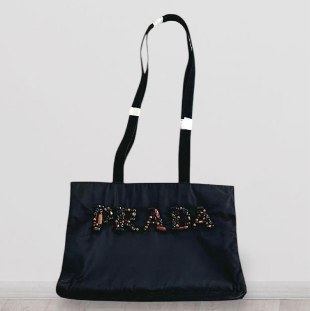 PRADA】テスート ポコノ ナイロン ビーズロゴ トート ショルダーバッグ