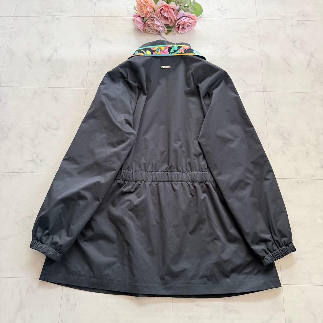 美品☆レオナール ブルゾン 春コート 花柄 トリム ブラック 42 薄手