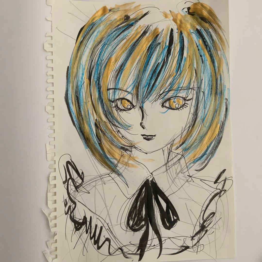 オリジナルイラスト 手描きイラスト a4サイズ 墨汁鉛筆クレヨン - メルカリ