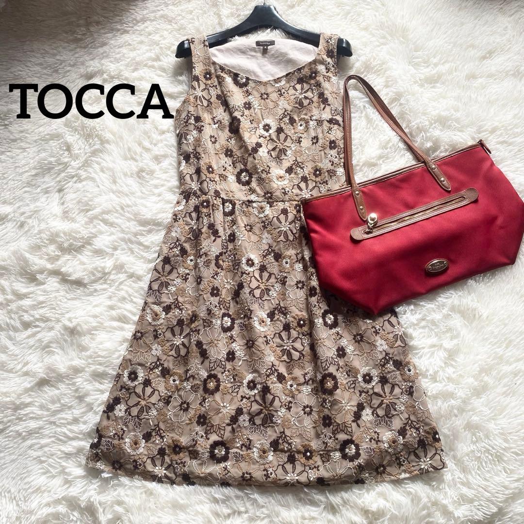 TOCCA トッカ ノースリーブワンピース 花柄 刺繍 ボタニカル Lサイズ