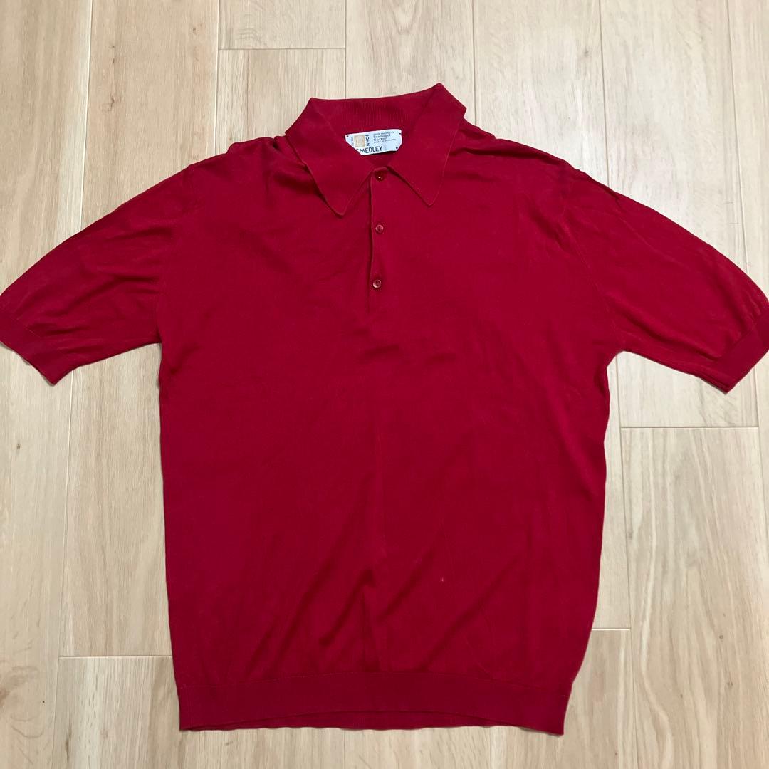 ジョンスメドレー 旧タグ 赤 M size ニットポロシャツ ヴィンテージ