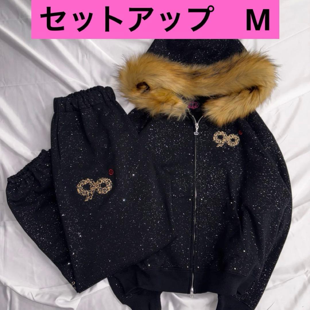 9090 girl 90 Logo Glitter Fur Zip セットアップ - メルカリ