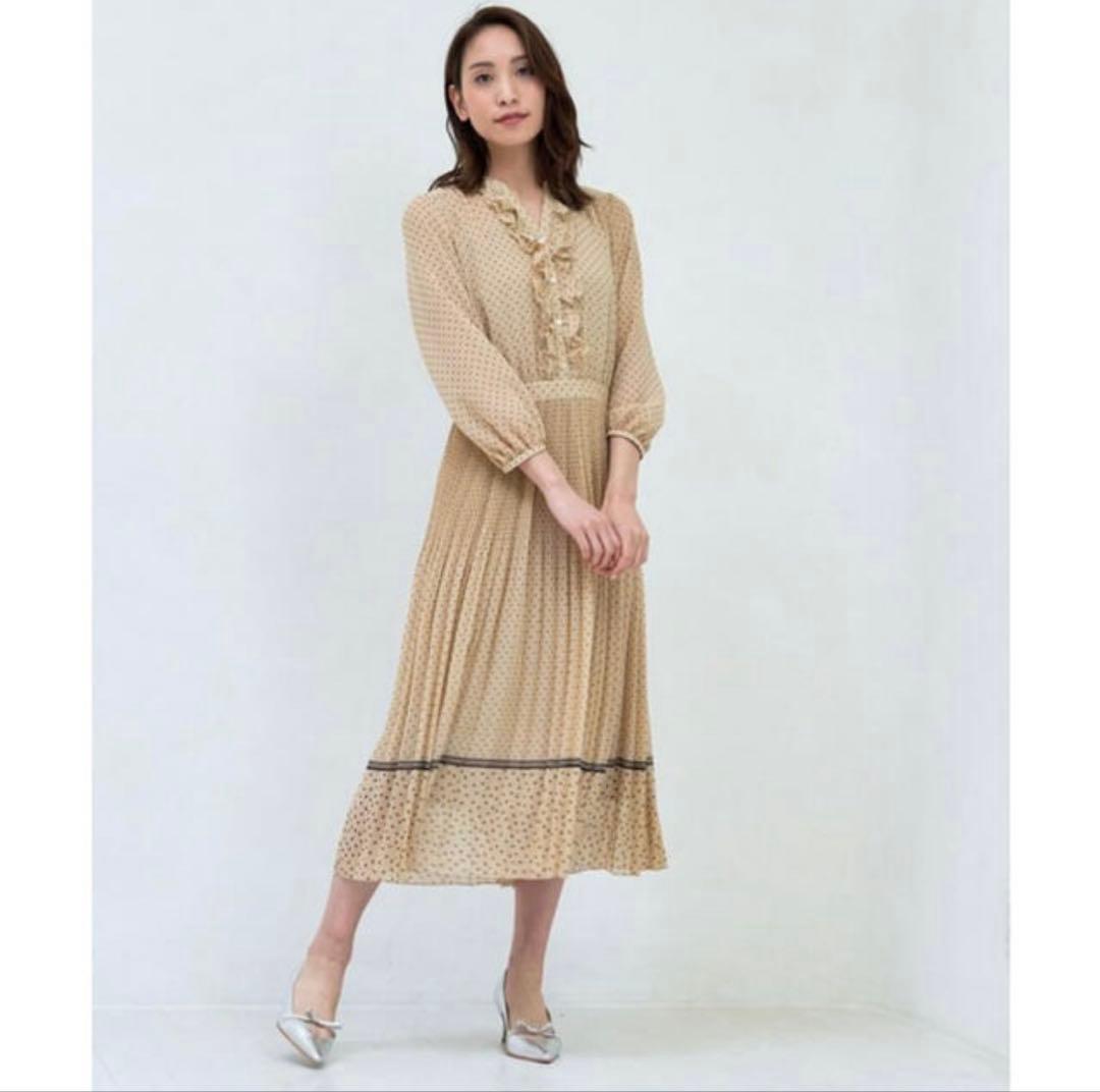 ANAYI ラインドットプリントフリルワンピース