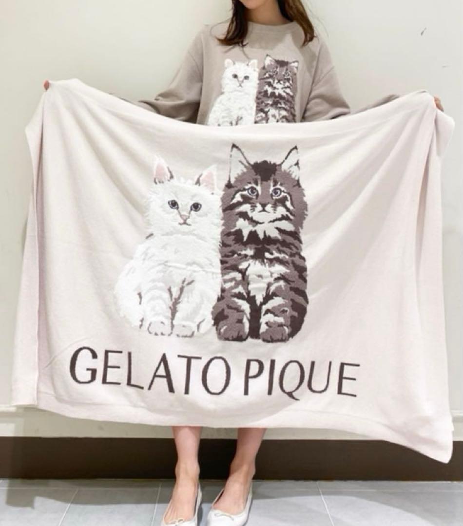 ジェラートピケ ツインキャットジャガードワンピース＆ブランケット