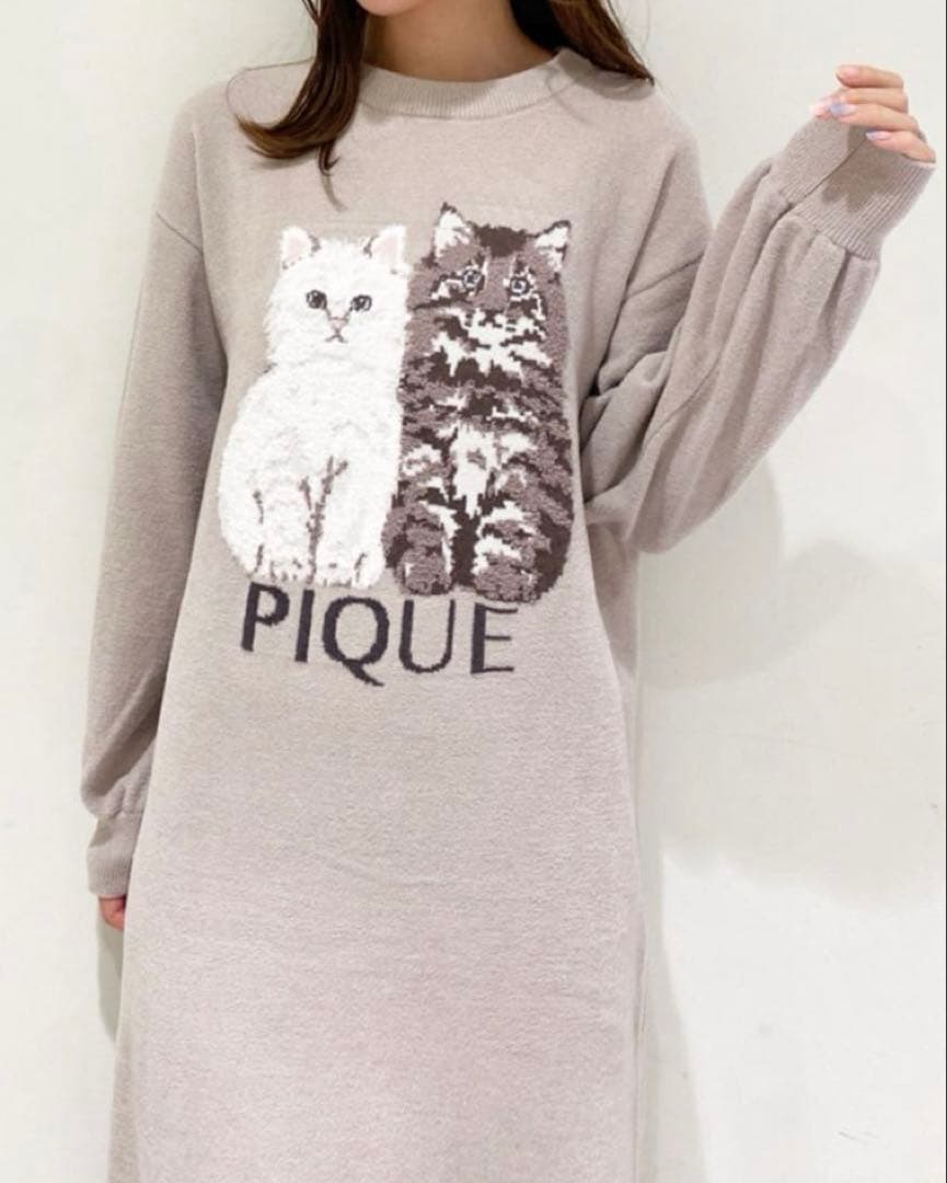 ジェラートピケ ツインキャットジャガードワンピース＆ブランケット