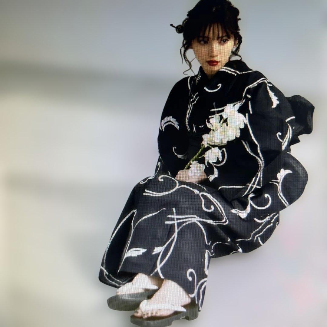 2025年6月新作 最終お値下げ 新品Dita 浴衣5点セット 黒白花柄 - メルカリ