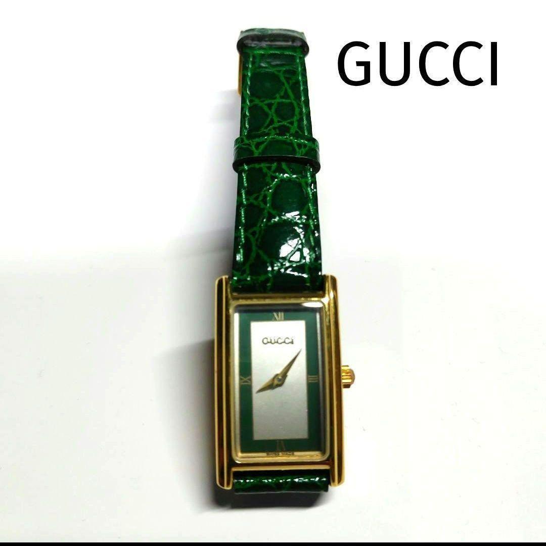 GUCCI 腕時計 革ベルト 純正 グリーン - メルカリ