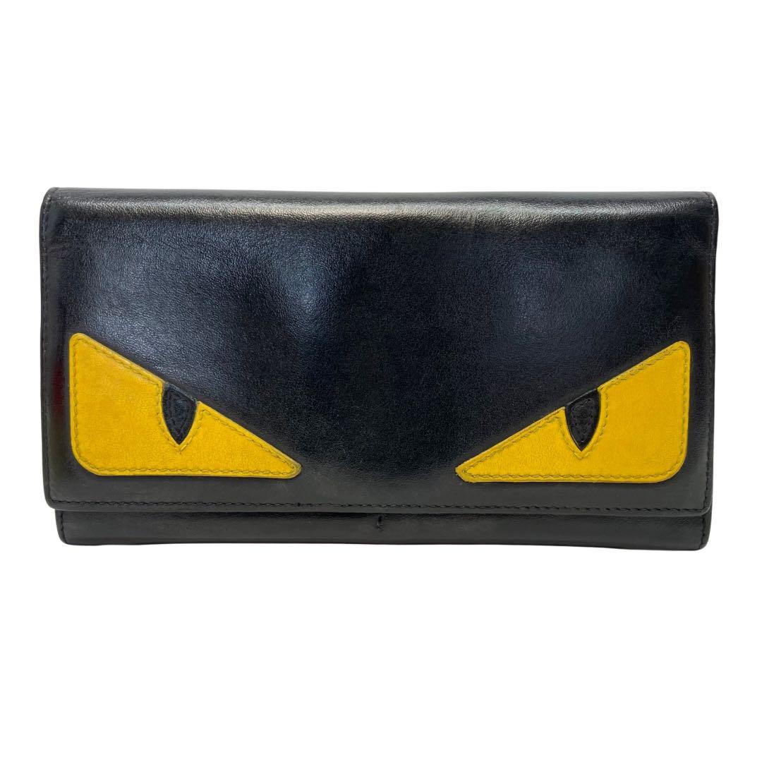 2932 フェンディ 長財布 モンスター バグズアイ バイカラー ブラックレッド FENDI フェンディ バグズアイモンスター 長財布 レザー メンズ 中古