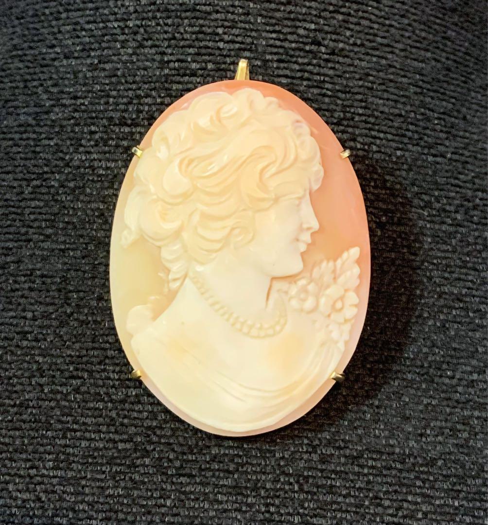 希少シェルカメオヴィンテージブロッチペンダント貴婦人横顔 CAMEO