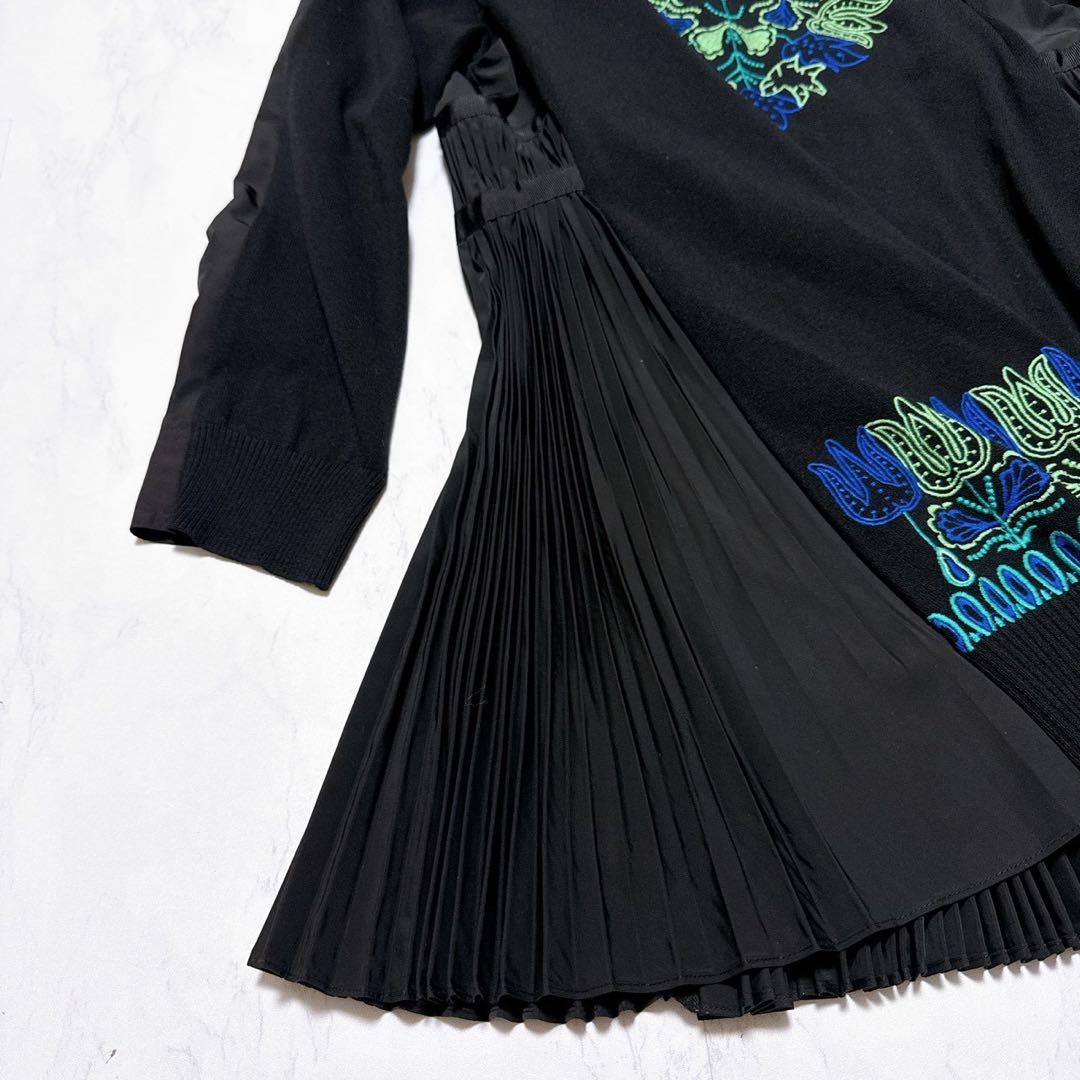 極美品】トクコプルミエヴォル チュニック 刺繍 プリーツ Aライン 黒 9