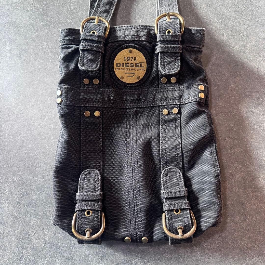 DIESEL ディーゼル トートバッグ y2k ゴールド金具 アーカイブ 黒