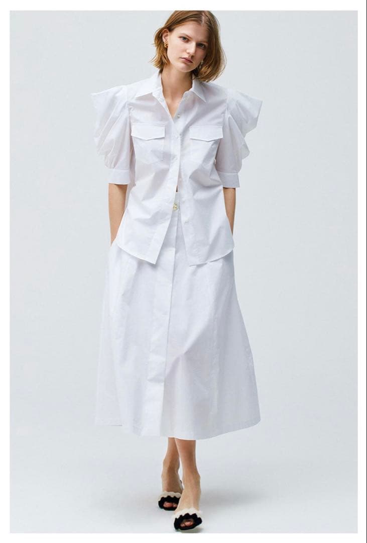 ROCHAS パワーショルダー シャツブラウス 36 ホワイト ロシャス 白 S