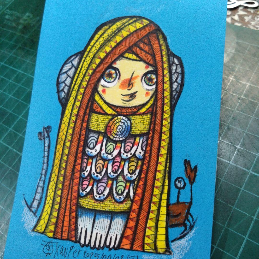 ザビちゃん】【原画肉筆】疫病退散・アマビエさま・巫女さま風