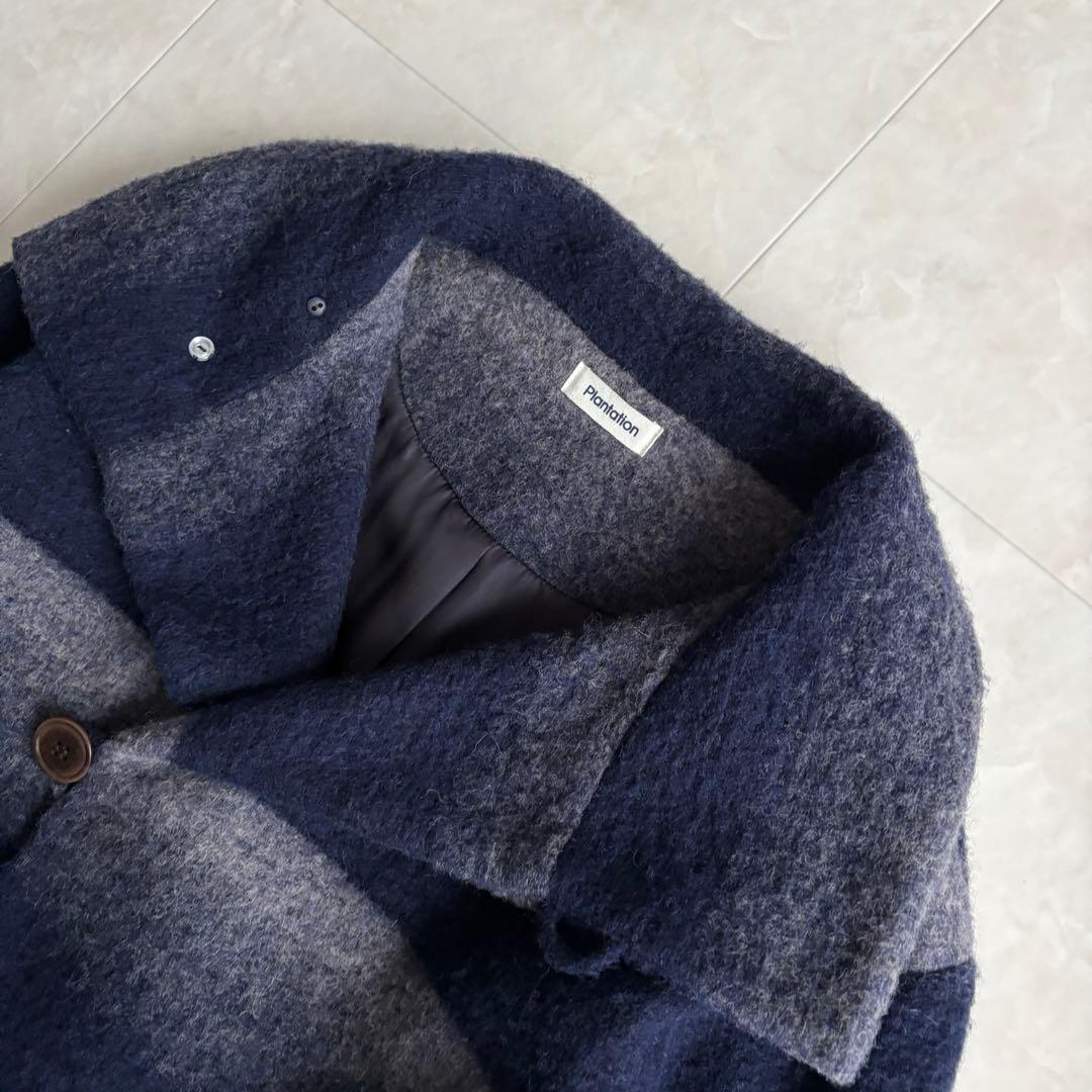 美品✨ Plantation グラデーションボーダーロングコート 紺×グレー M