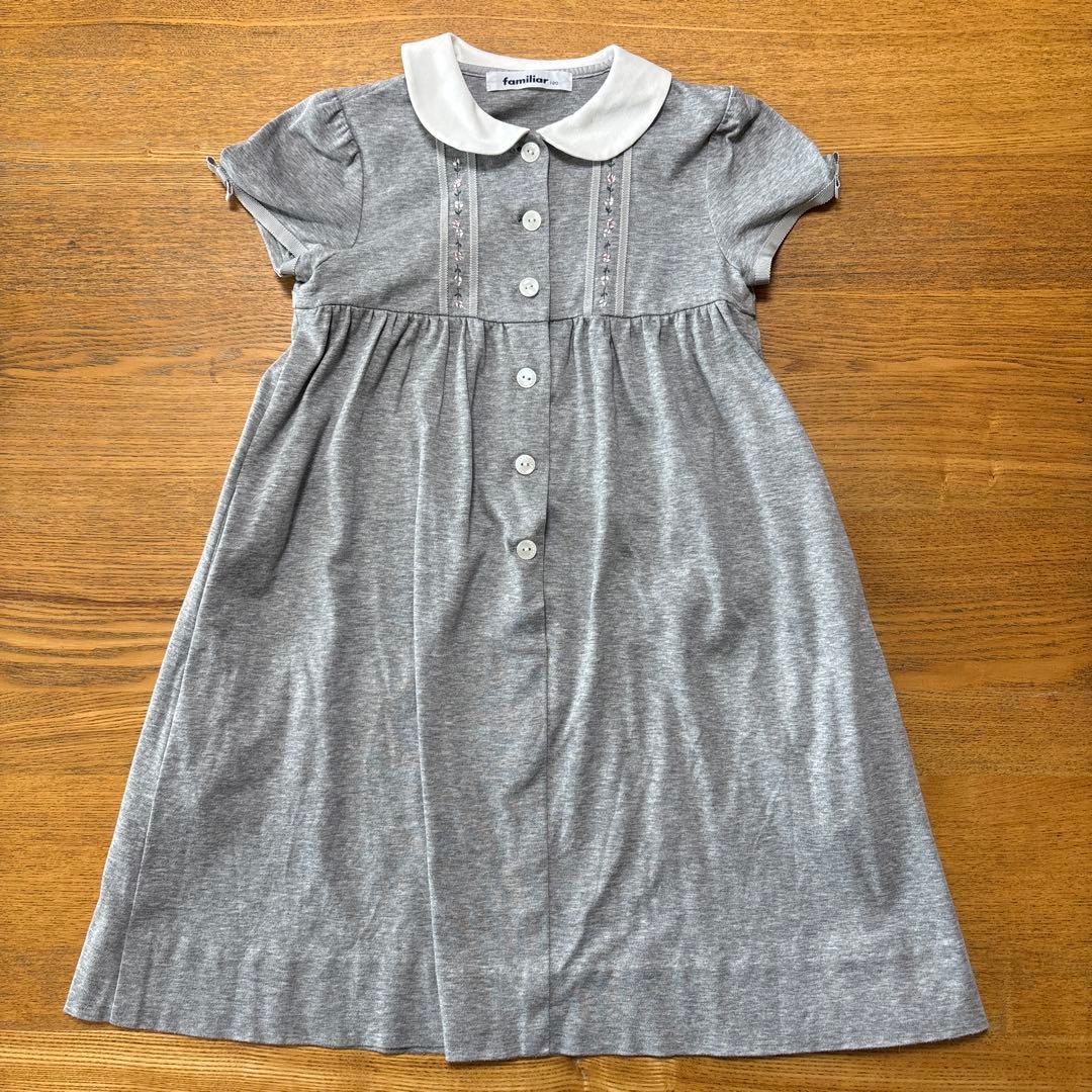 ファミリア familiar グレー 襟付き半袖ワンピース120 - メルカリ